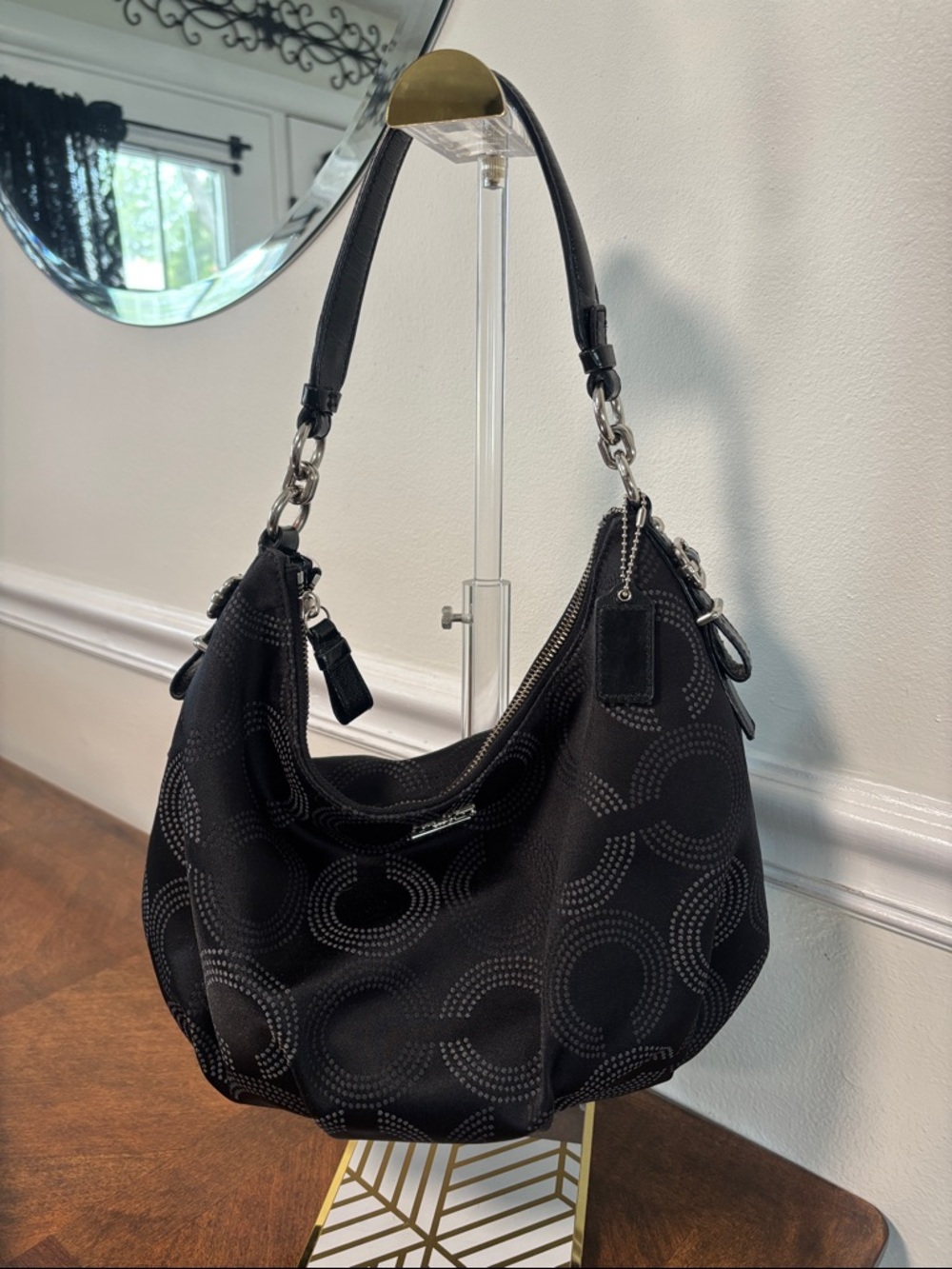 Coach Madison Dotted Op Art Black Signature Hobo Bag w/crossbody strap - Picture 3 of 16